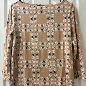 Ann Taylor Floral Long Sleeve Top - Tan and Blue